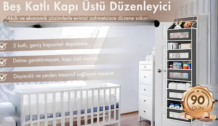Çok Amaçlı Kapı Arkası Askılı Düzenleyici (5 Bölmeli)