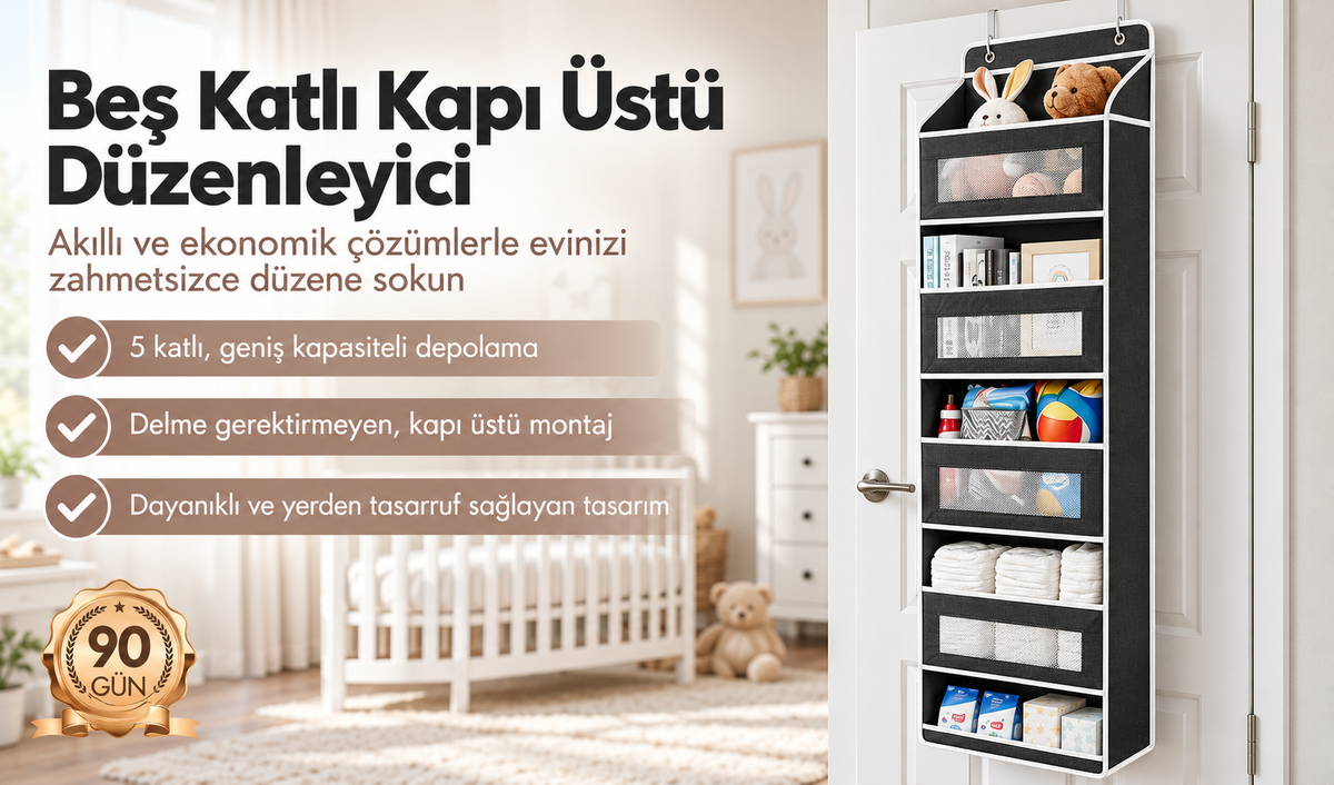 Çok Amaçlı Kapı Arkası Askılı Düzenleyici (5 Bölmeli)